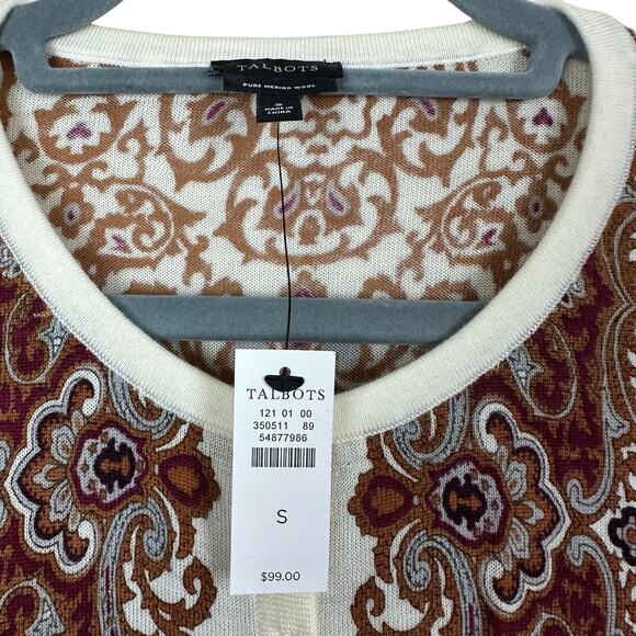 Talbots NWT 100% Merino Wool Paisley Tapestry Cardigan Sweater Size S - Picture 2 of 8